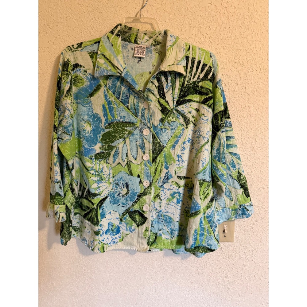 Parsley & Sage Women 3X Tropical Floral Cotton Button Up Blazer Business